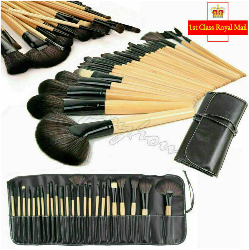 24PCS Professional Make up Brushes Set Cosmetic Tool Kabuki Makeup+Luxury Bag UK
